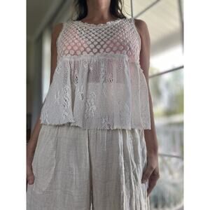 Free People Varsity Lace Peplum Top Boho Chic Romantic Blouse Size M